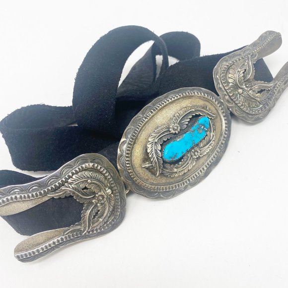 577 Rare Vintage Signed Les Baker Shop Bisbee Turquoise Sterling Navajo Belt main image 6